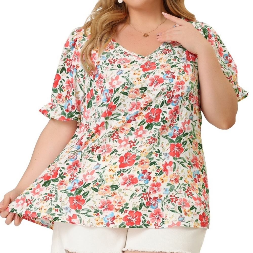 NWT Agnes Orinda Tropical Floral Blouse Cyan